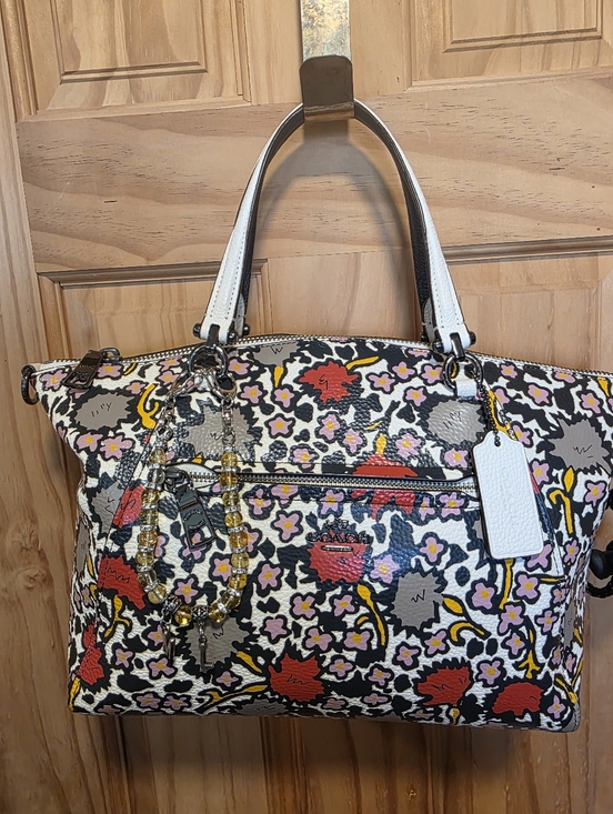 Coach Handbags - Coach Multi-Color Floral Leather Tote with White Handles